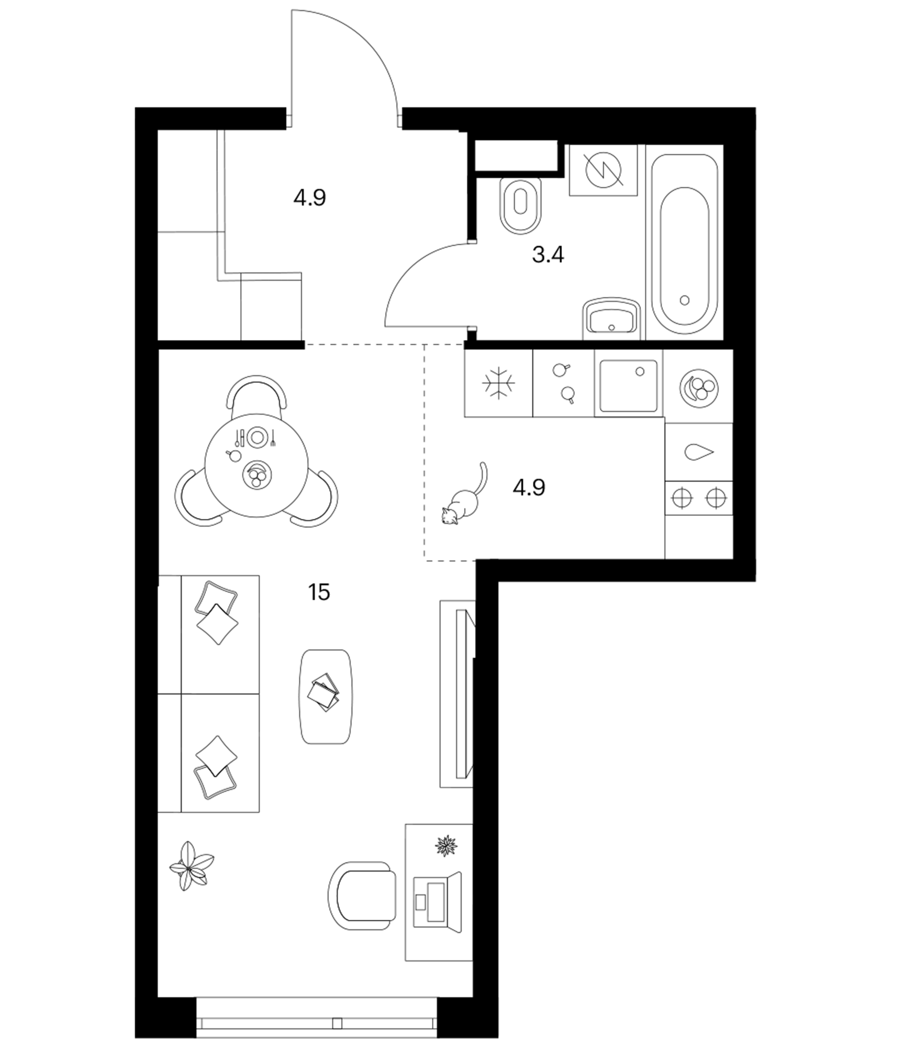 Планировка — Строгино 360, Студия, 28 м²