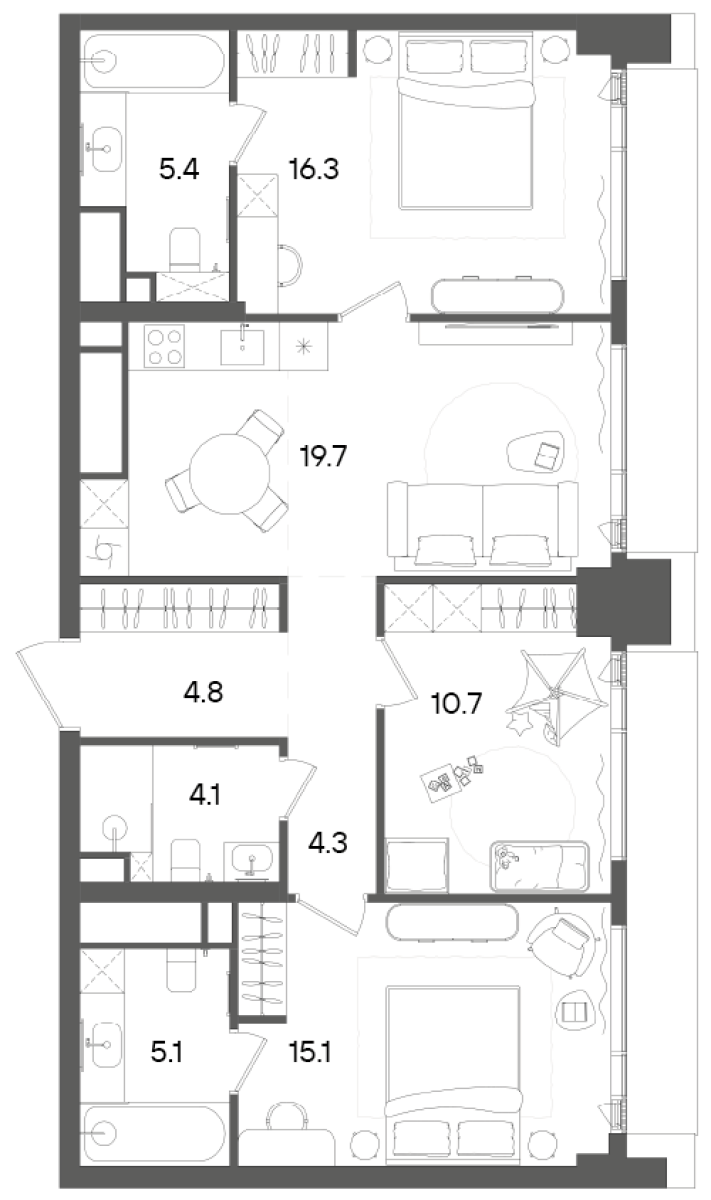 Планировка — СТОУН Грэйн, 4-комн., 86 м²