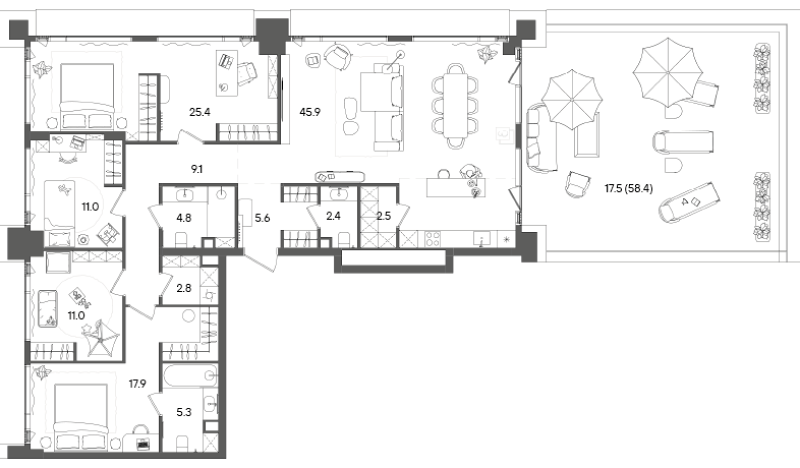 Планировка — СТОУН Грэйн, 5-комн., 144 м²