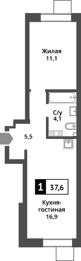 Планировка — Никольский квартал Отрада, 2-комн., 38 м²