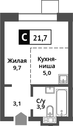 Планировка — Никольский квартал Отрада, Студия, 22 м²
