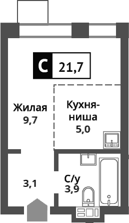 Планировка — Никольский квартал Отрада, Студия, 22 м²