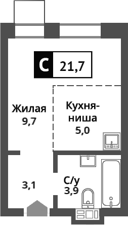 Планировка — Никольский квартал Отрада, Студия, 22 м²