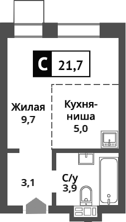 Планировка — Никольский квартал Отрада, Студия, 22 м²