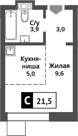 Планировка — Никольский квартал Отрада, Студия, 22 м²