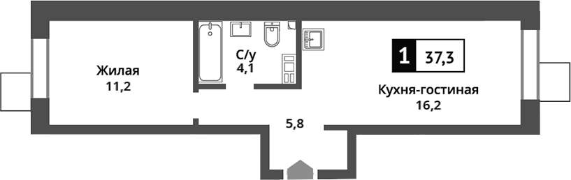 Планировка — Никольский квартал Отрада, 2-комн., 37 м²