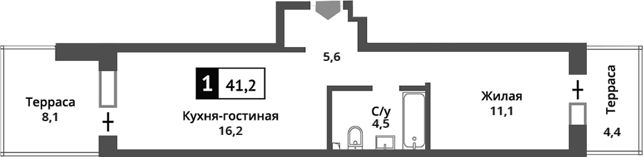 Планировка — Никольский квартал Отрада, 2-комн., 37 м²