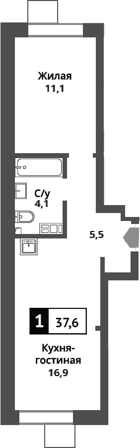 Планировка — Никольский квартал Отрада, 2-комн., 38 м²