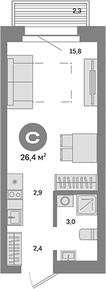 Планировка — Метроном, Студия, 24 м²