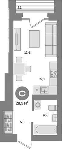 Планировка — Метроном, Студия, 26 м²