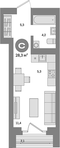Планировка — Метроном, Студия, 26 м²