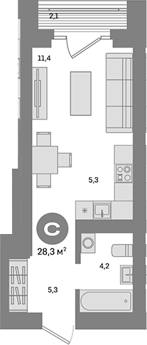 Планировка — Метроном, Студия, 26 м²