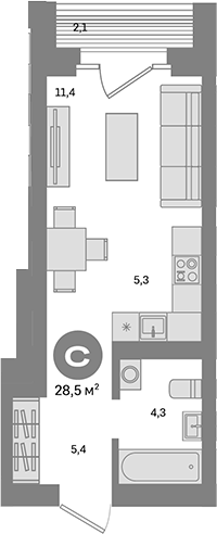 Планировка — Метроном, Студия, 26 м²