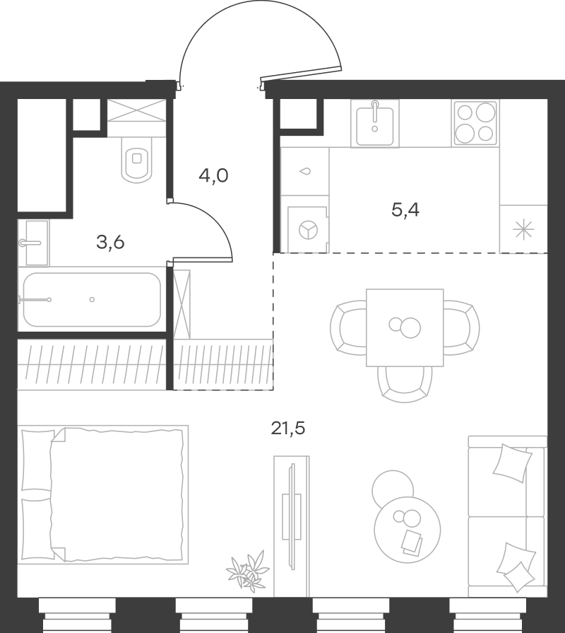 Планировка — Левел Селигерская, Студия, 35 м²
