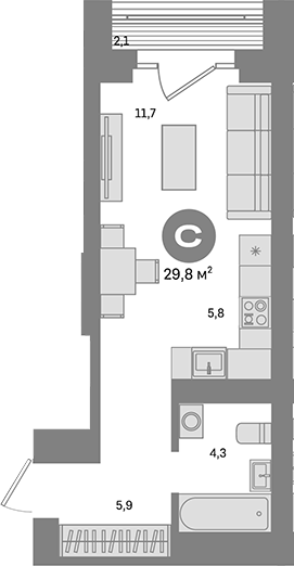 Планировка — Метроном, Студия, 28 м²