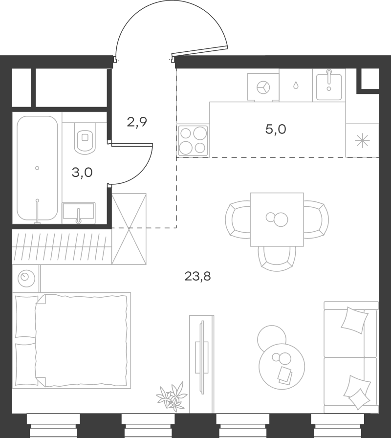 Планировка — Левел Селигерская, Студия, 35 м²