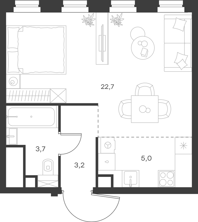 Планировка — Левел Селигерская, Студия, 35 м²