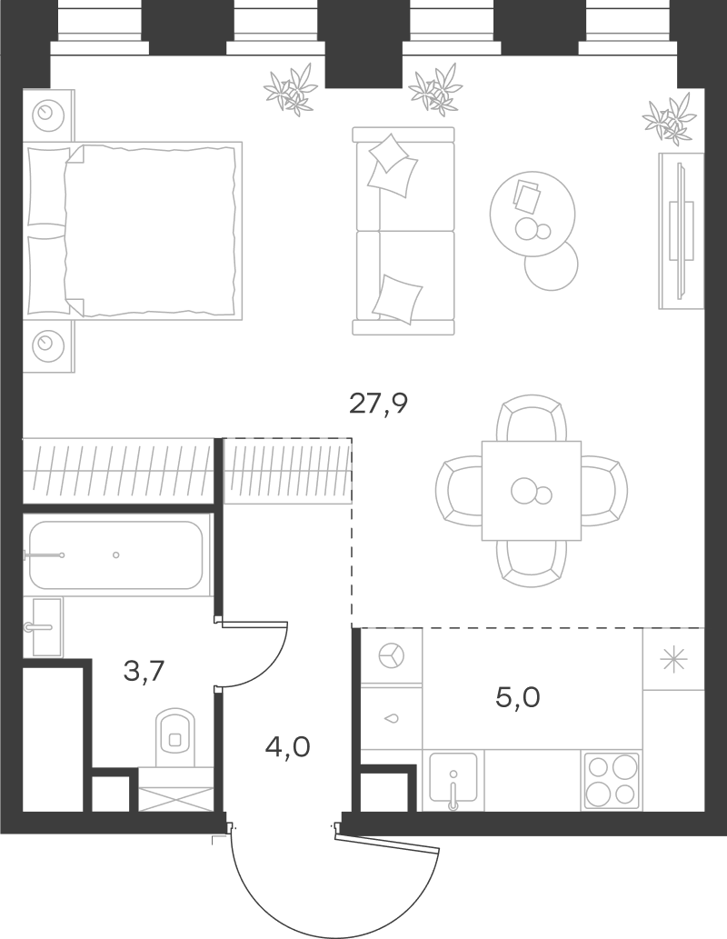Планировка — Левел Селигерская, Студия, 41 м²