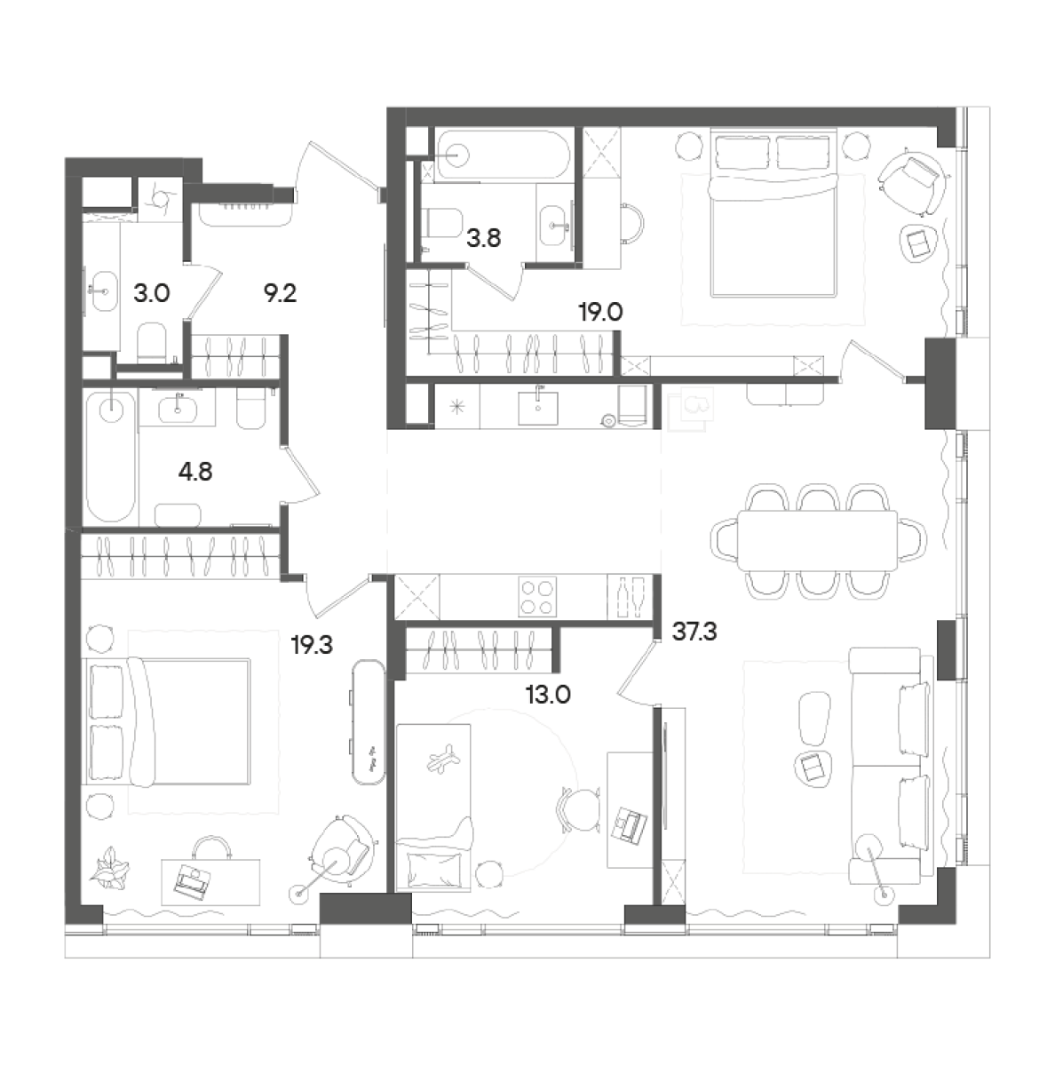 Планировка — СТОУН Грэйн, 4-комн., 110 м²