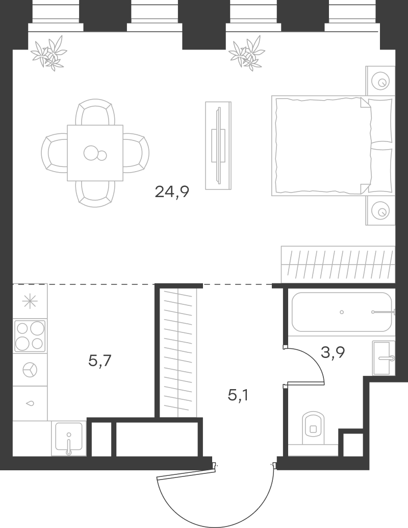 Планировка — Левел Селигерская, Студия, 40 м²