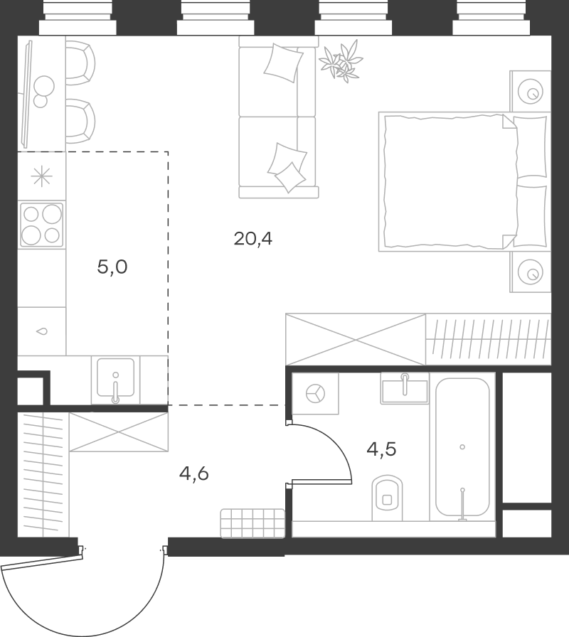 Планировка — Левел Селигерская, Студия, 35 м²