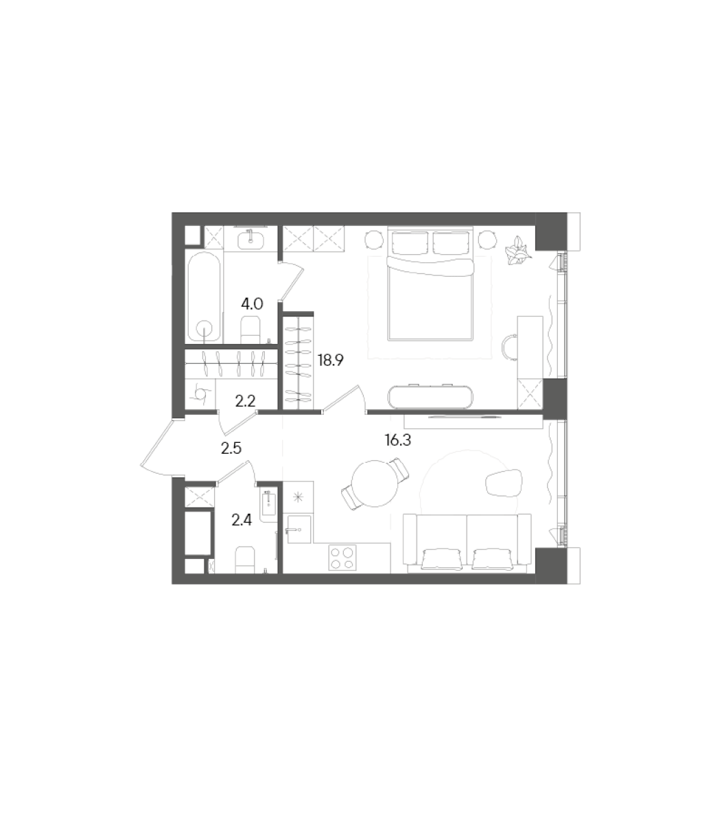 Планировка — СТОУН Грэйн, 2-комн., 46 м²