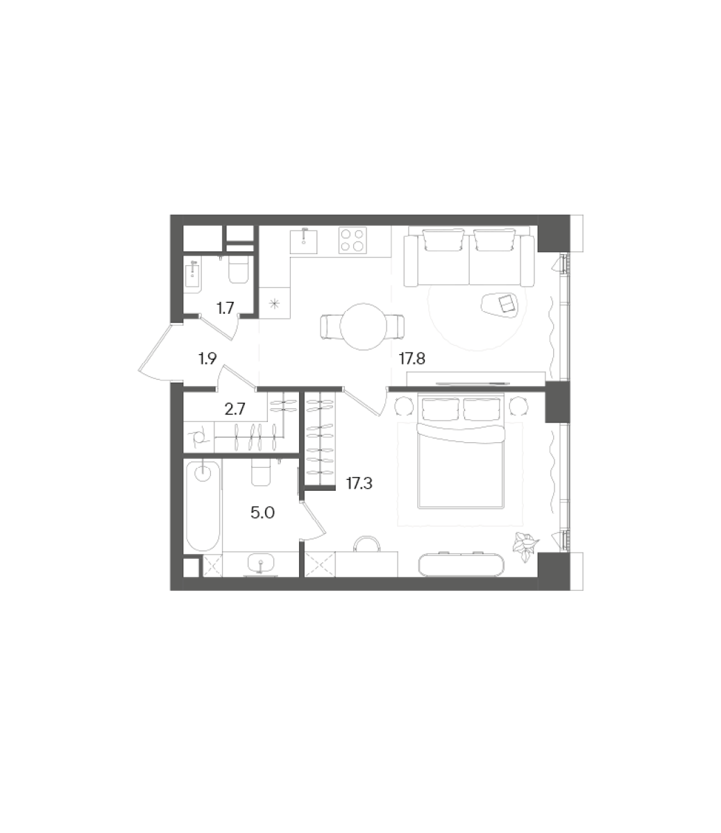 Планировка — СТОУН Грэйн, 2-комн., 46 м²