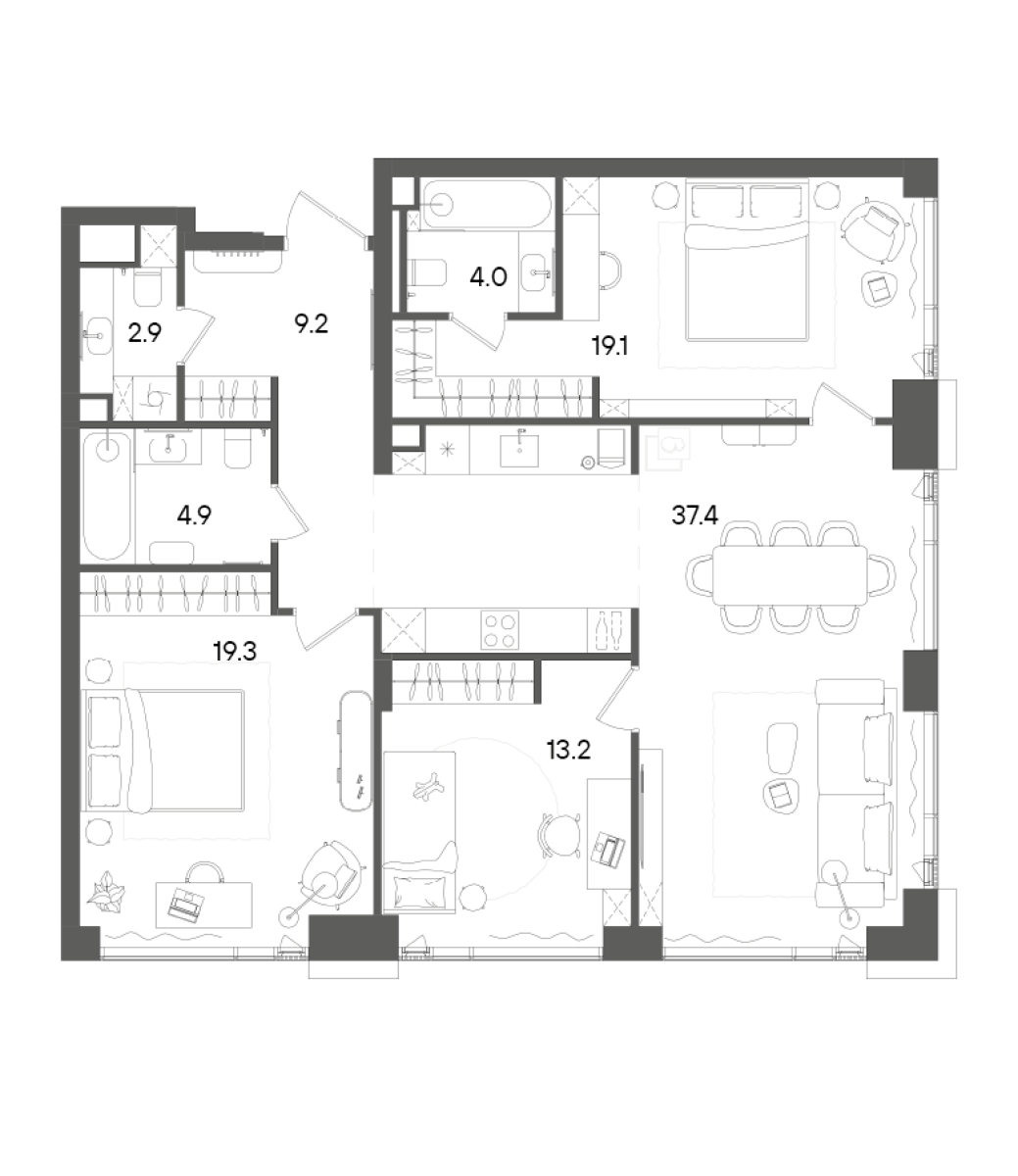 Планировка — СТОУН Грэйн, 4-комн., 110 м²