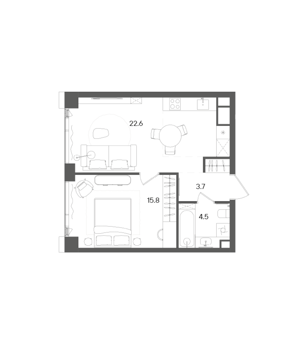 Планировка — СТОУН Грэйн, 2-комн., 47 м²