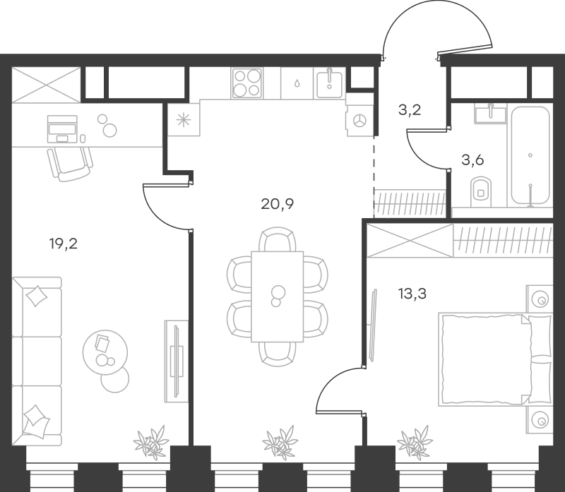 Планировка — Левел Селигерская, 3-комн., 60 м²