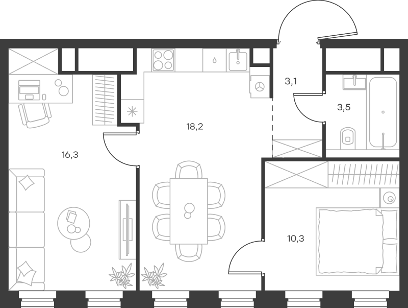 Планировка — Левел Селигерская, 3-комн., 51 м²