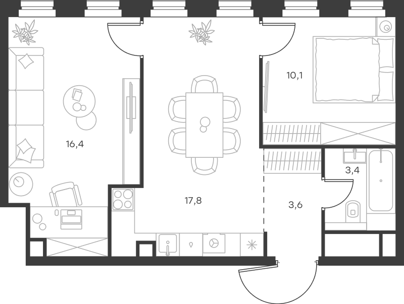 Планировка — Левел Селигерская, 3-комн., 51 м²