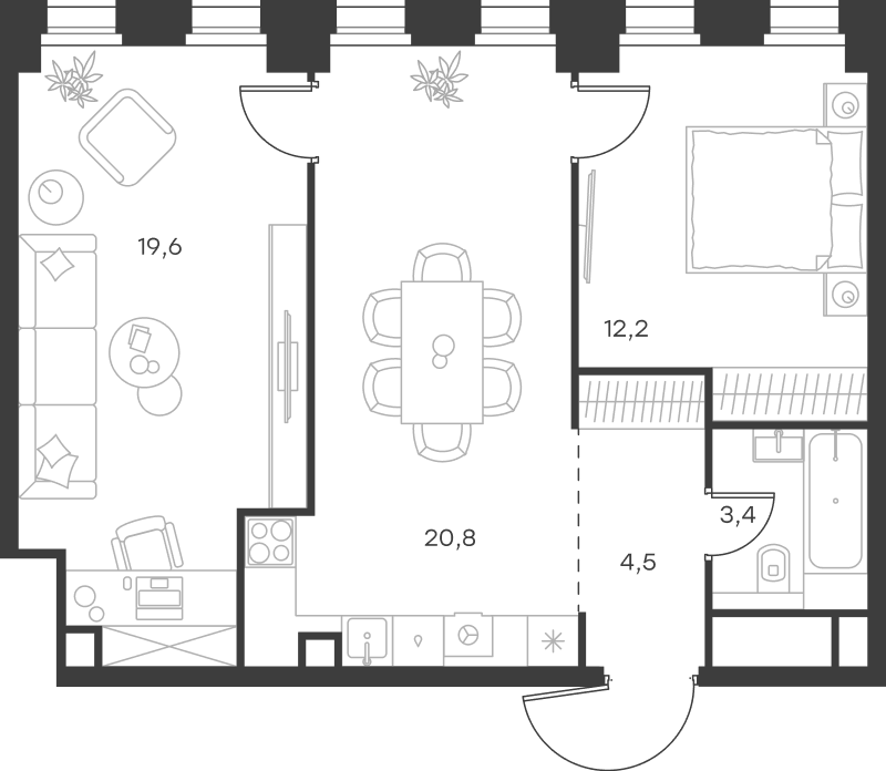 Планировка — Левел Селигерская, 3-комн., 61 м²