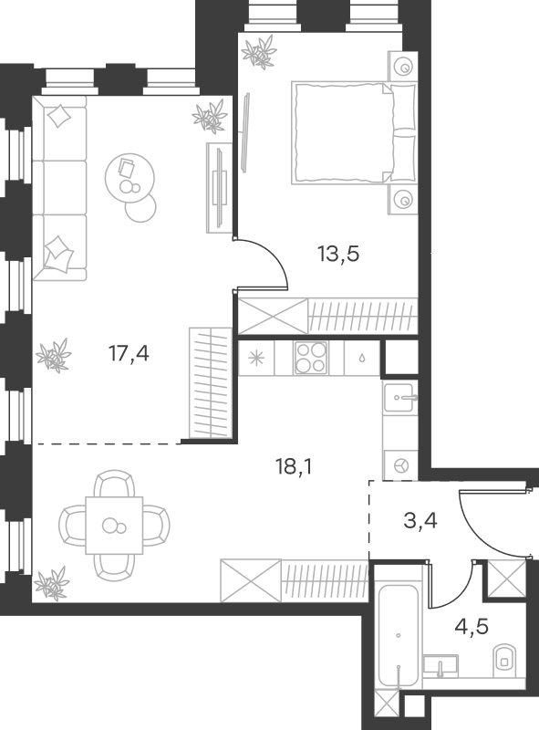 Планировка — Левел Селигерская, 2-комн., 57 м²