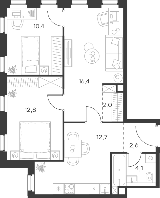 Планировка — Левел Селигерская, 3-комн., 61 м²