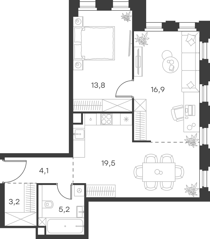 Планировка — Левел Селигерская, 2-комн., 63 м²