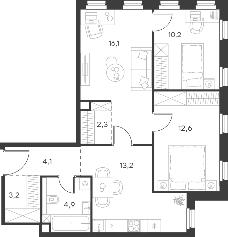 Планировка — Левел Селигерская, 3-комн., 67 м²