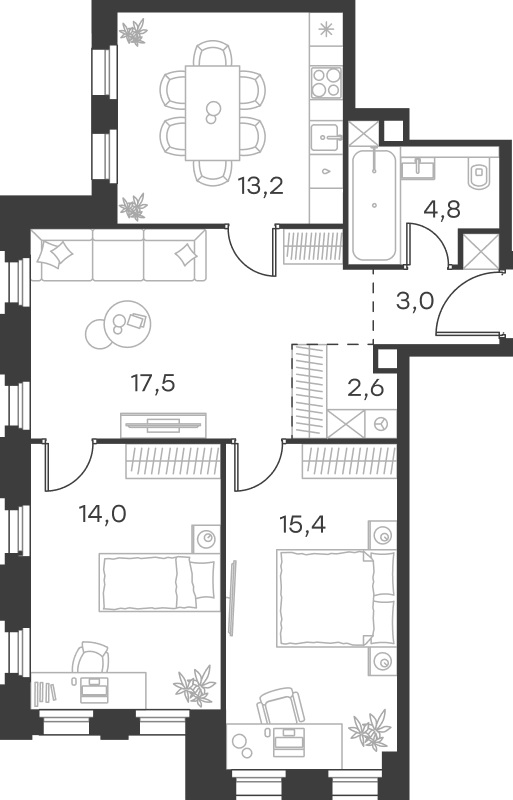 Планировка — Левел Селигерская, 3-комн., 71 м²