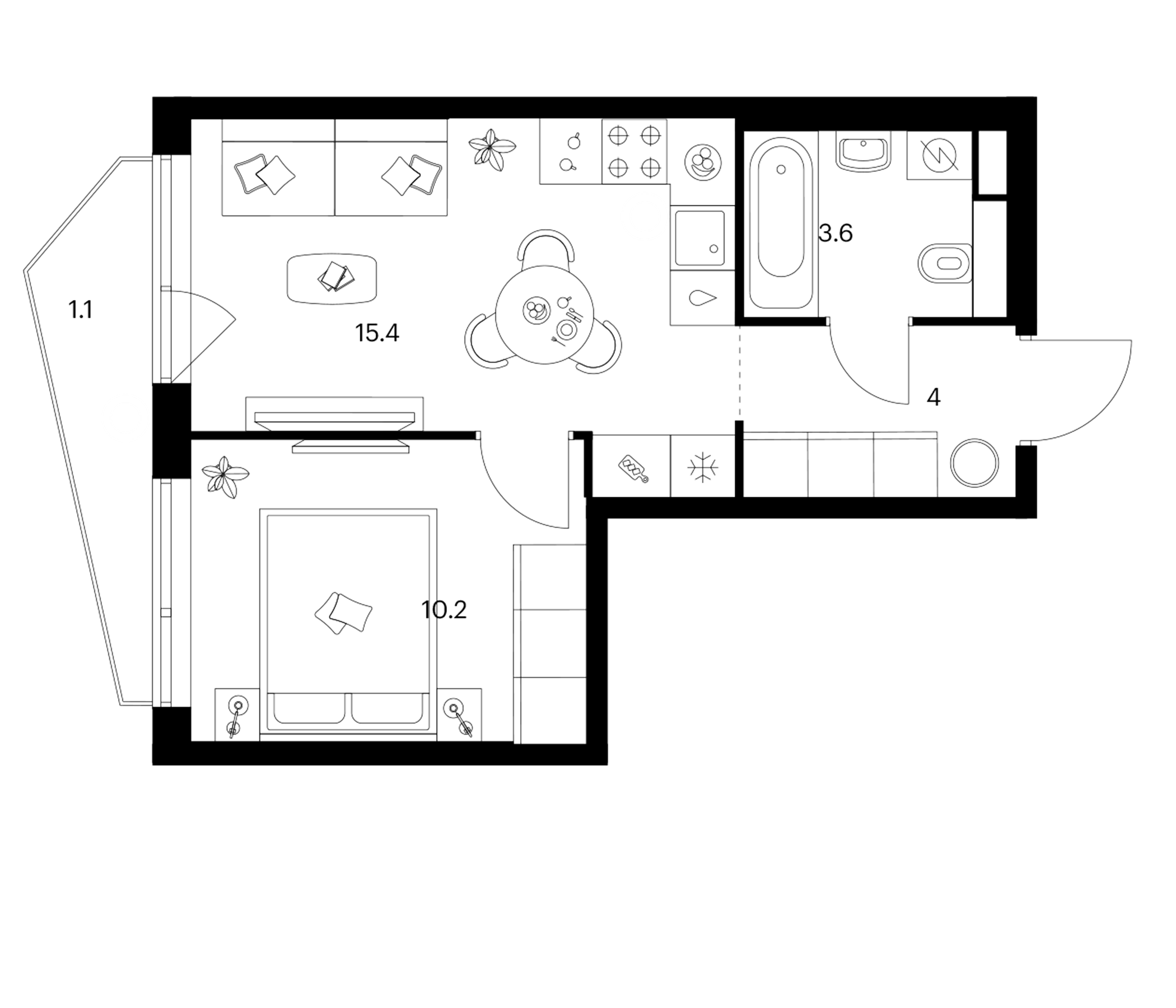 Планировка — Строгино 360, 1-комн., 33 м²