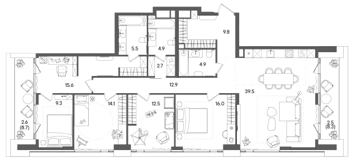 Планировка — СТОУН Грэйн, 5-комн., 148 м²