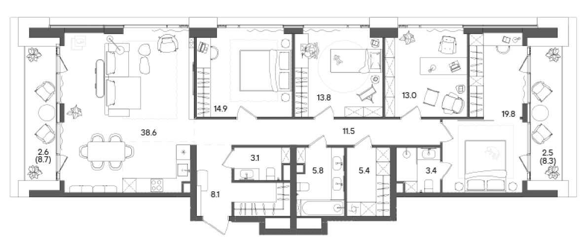 Планировка — СТОУН Грэйн, 5-комн., 138 м²