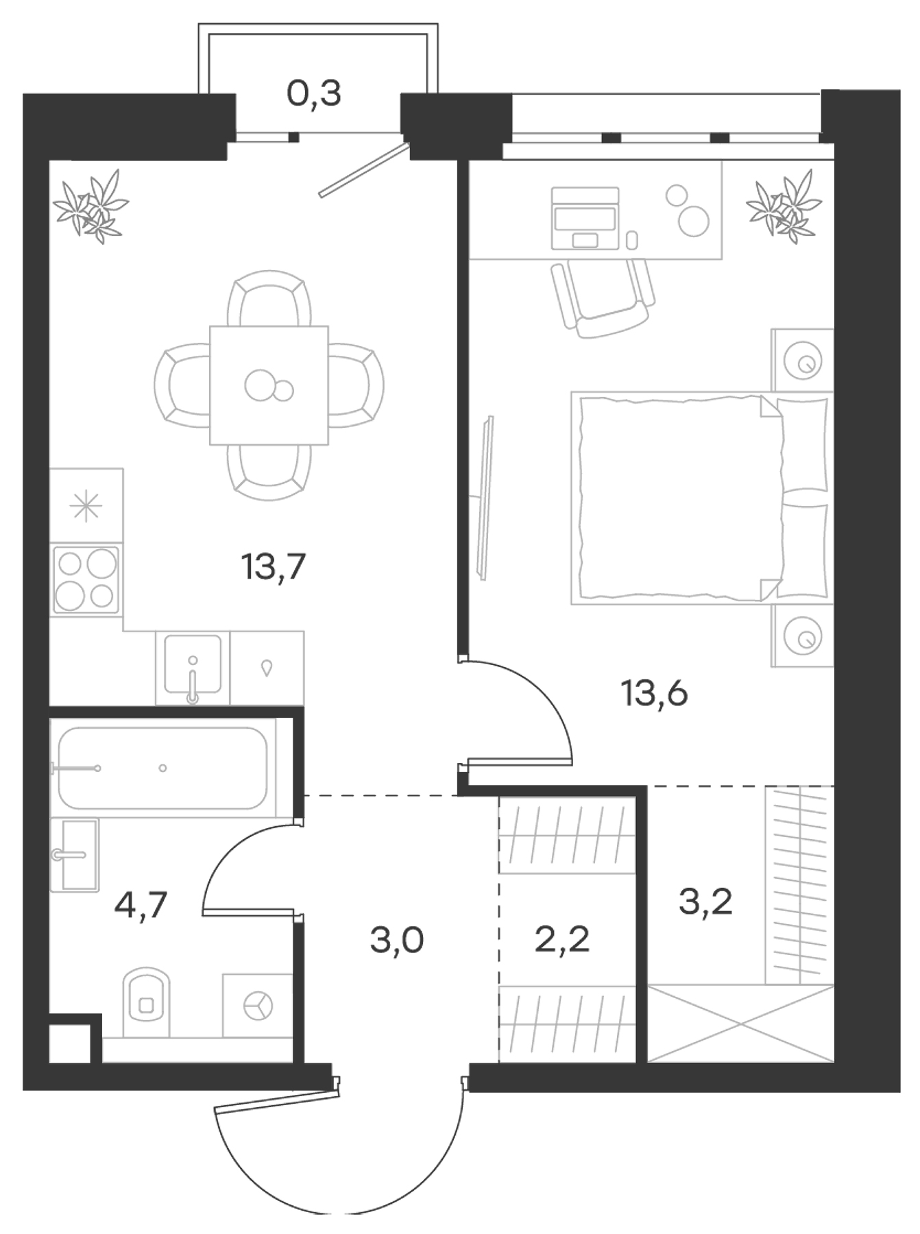 Планировка — Левел Селигерская, 1-комн., 40 м²
