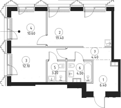 Планировка — Сет, 3-комн., 60 м²