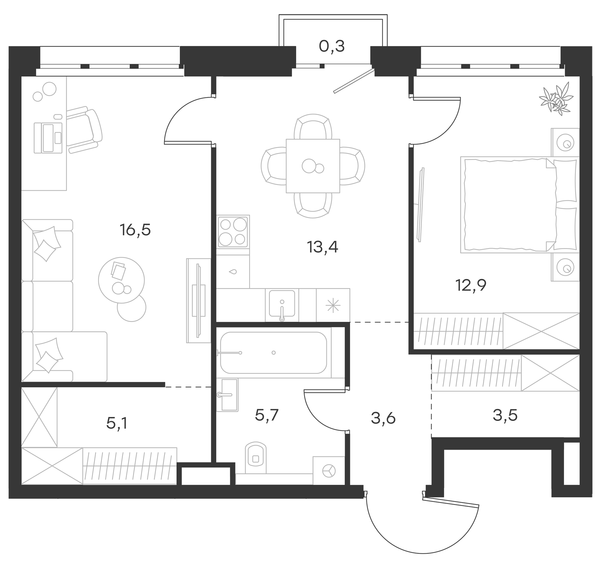 Планировка — Левел Селигерская, 2-комн., 61 м²