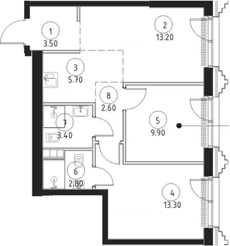 Планировка — Сет, 3-комн., 54 м²
