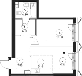 Планировка — Сет, 2-комн., 44 м²