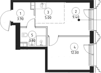 Планировка — Сет, 2-комн., 34 м²