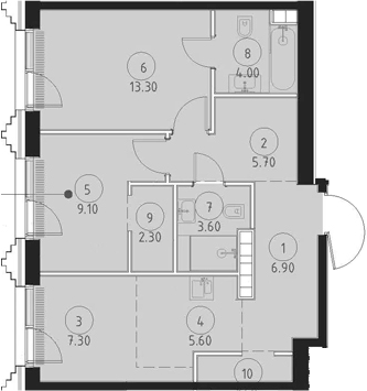 Планировка — Сет, 3-комн., 59 м²