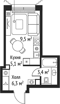 Планировка — Сет, Студия, 24 м²