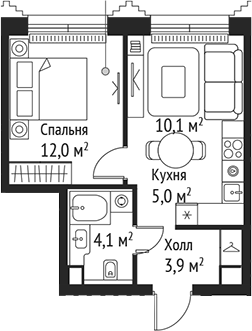 Планировка — Сет, 2-комн., 35 м²